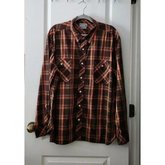 Lucky Brand Shirt Mens Button Up Brown Orange Preppy True Indigo Casual Size XXL - Picture 1 of 8
